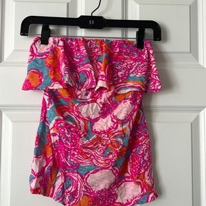 Lilly Pulitzer S Pink and Orange Strapless Flutter Top
